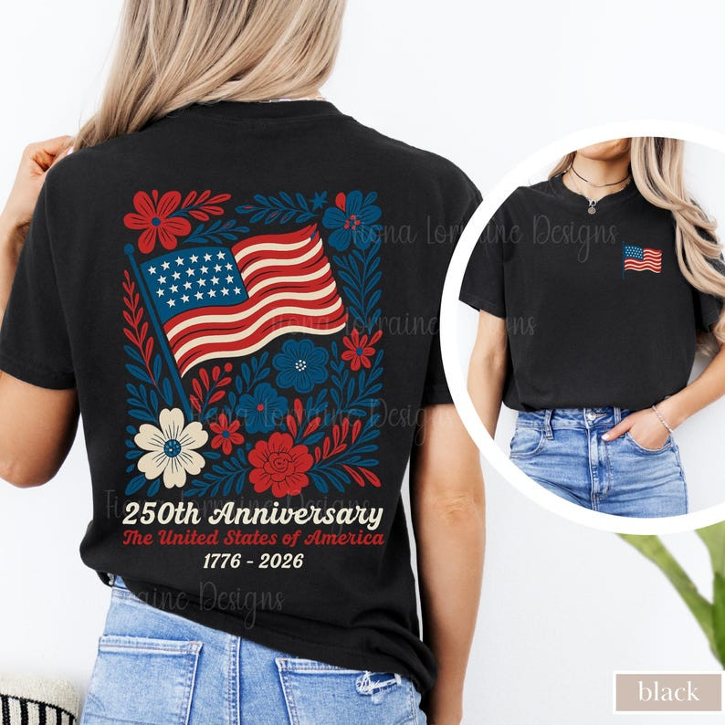 Comfort Colors Boho Floral American Flag Shirt 250th Anniversary 4thOf July Gift