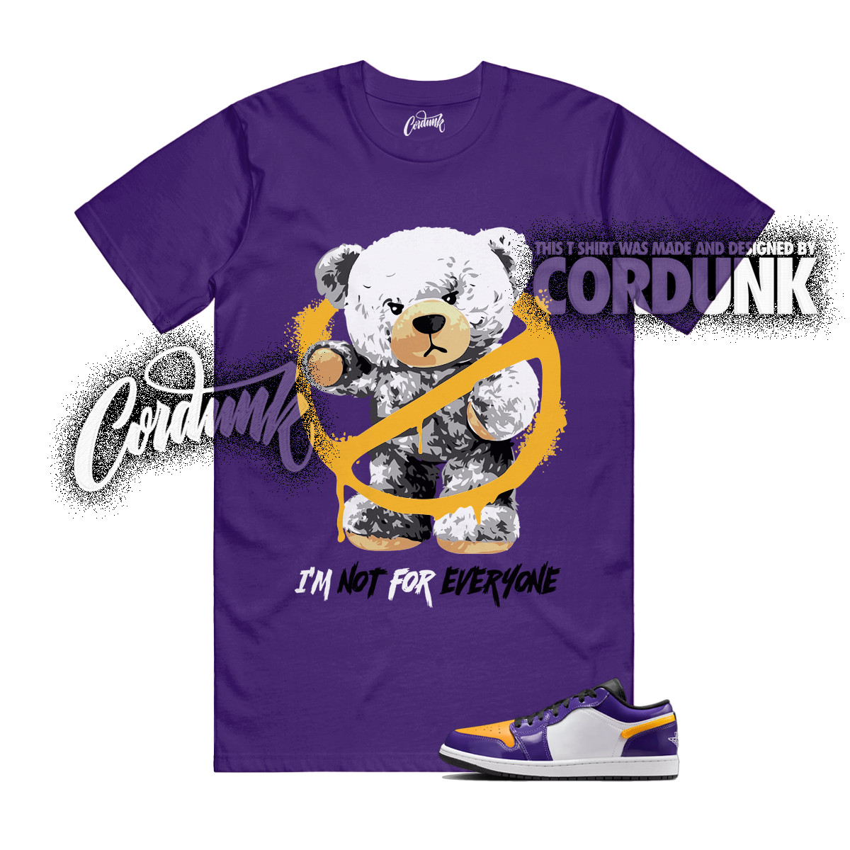 1 Low SE Lakers Court Purple White Black University Gold T Shirt Match NOT
