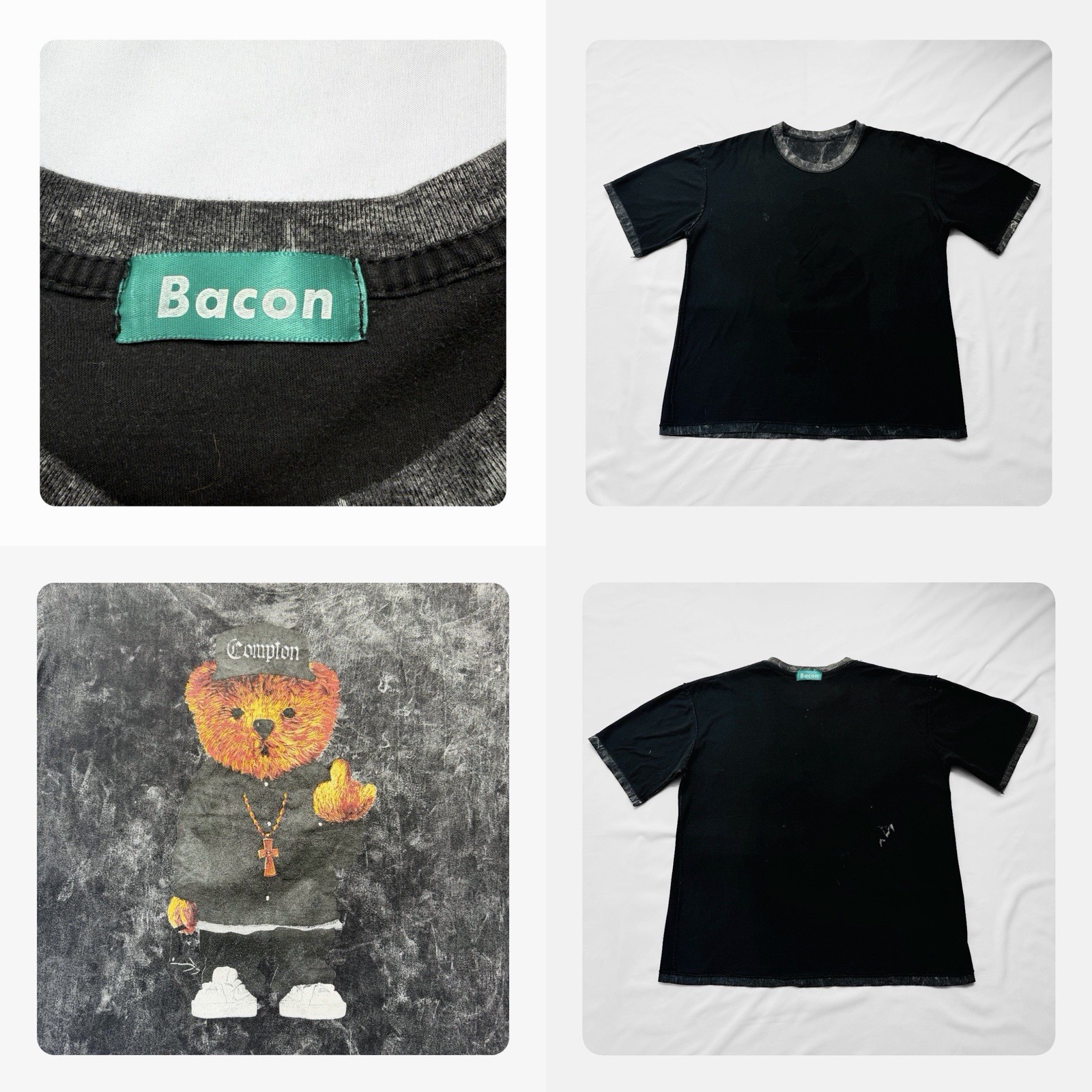 Bacon Streetwear Grunge Acid Wash Casual Fashion Forward T-shirt Dark Gray L NWT