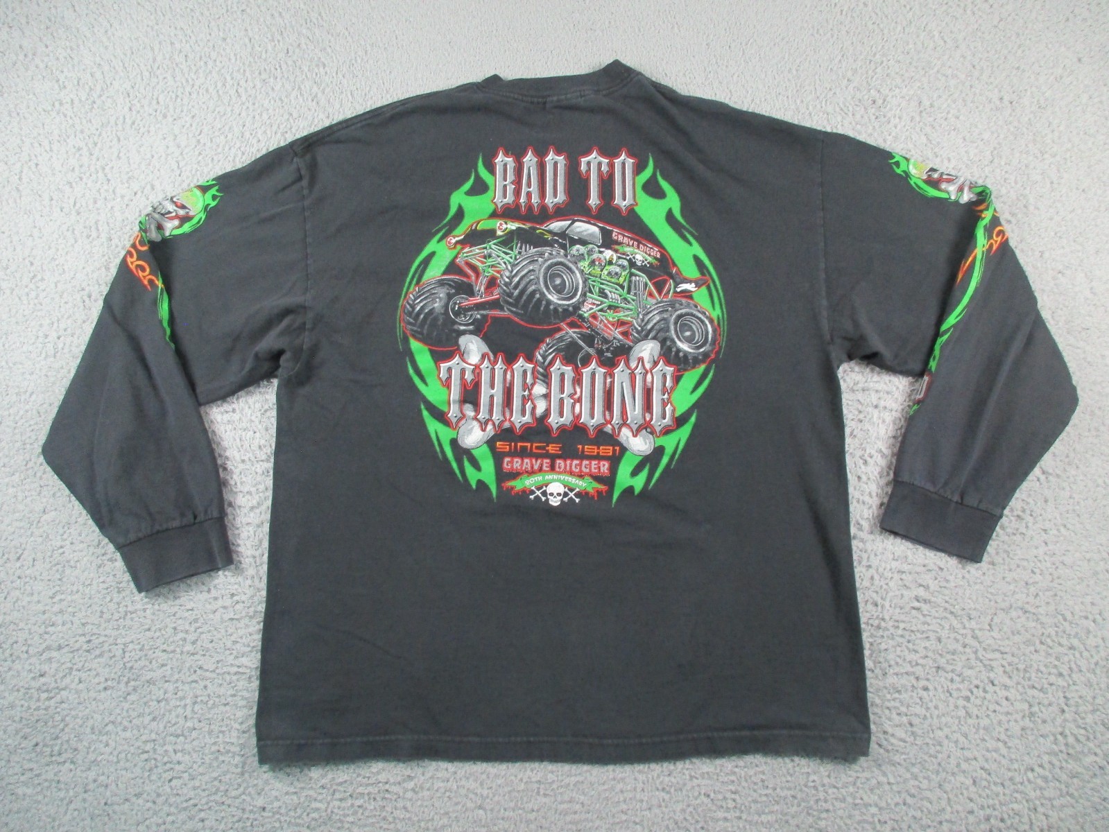 Grave Digger Shirt Mens 2XL Black Bad To the Bone Vintage Monster Truck