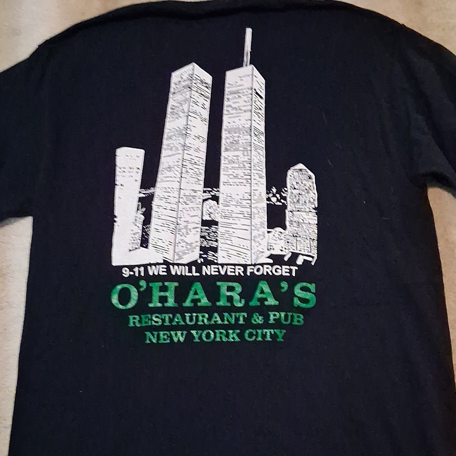 O’Hara’s NYC 9/11 Double-Sided Graphic Logo Tee M Black Crew Neck Mens