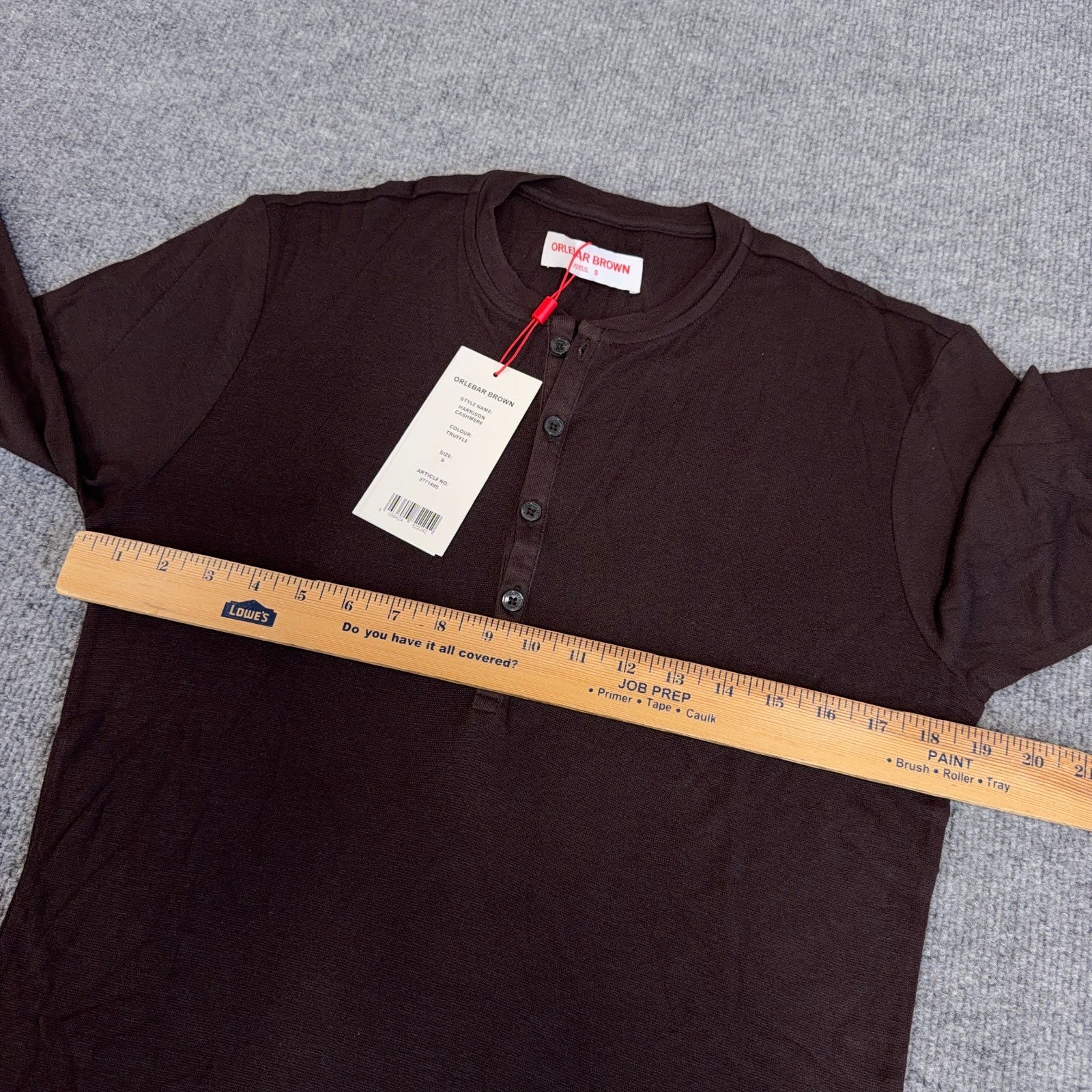 Orlebar Brown Shirt Men Small Truffle Brown Harrison Cashmere Henley T Tee NEW