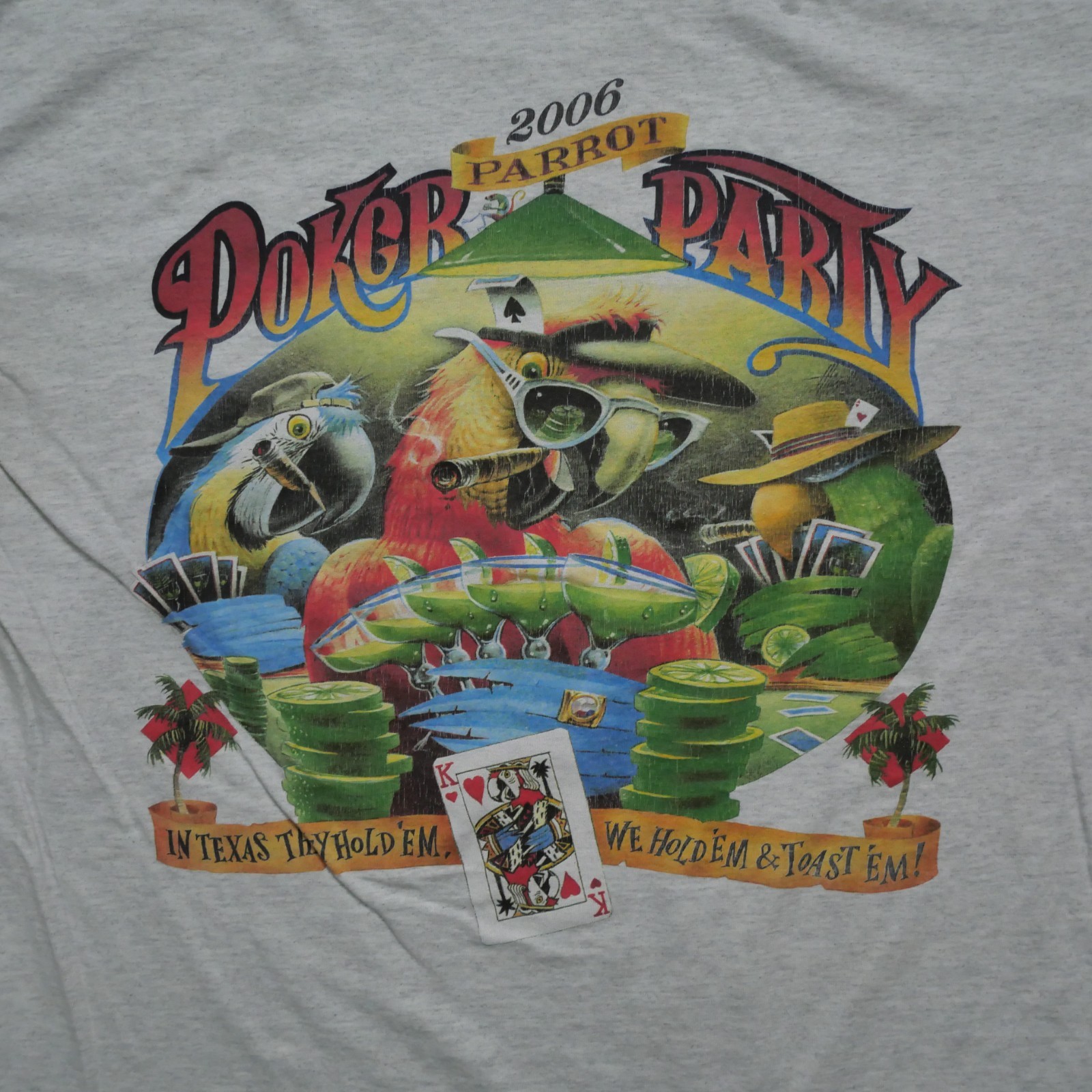 Vintage Caribbean Soul T Shirt Mens XL Grey Parrot Poker Party 2006 Y2K