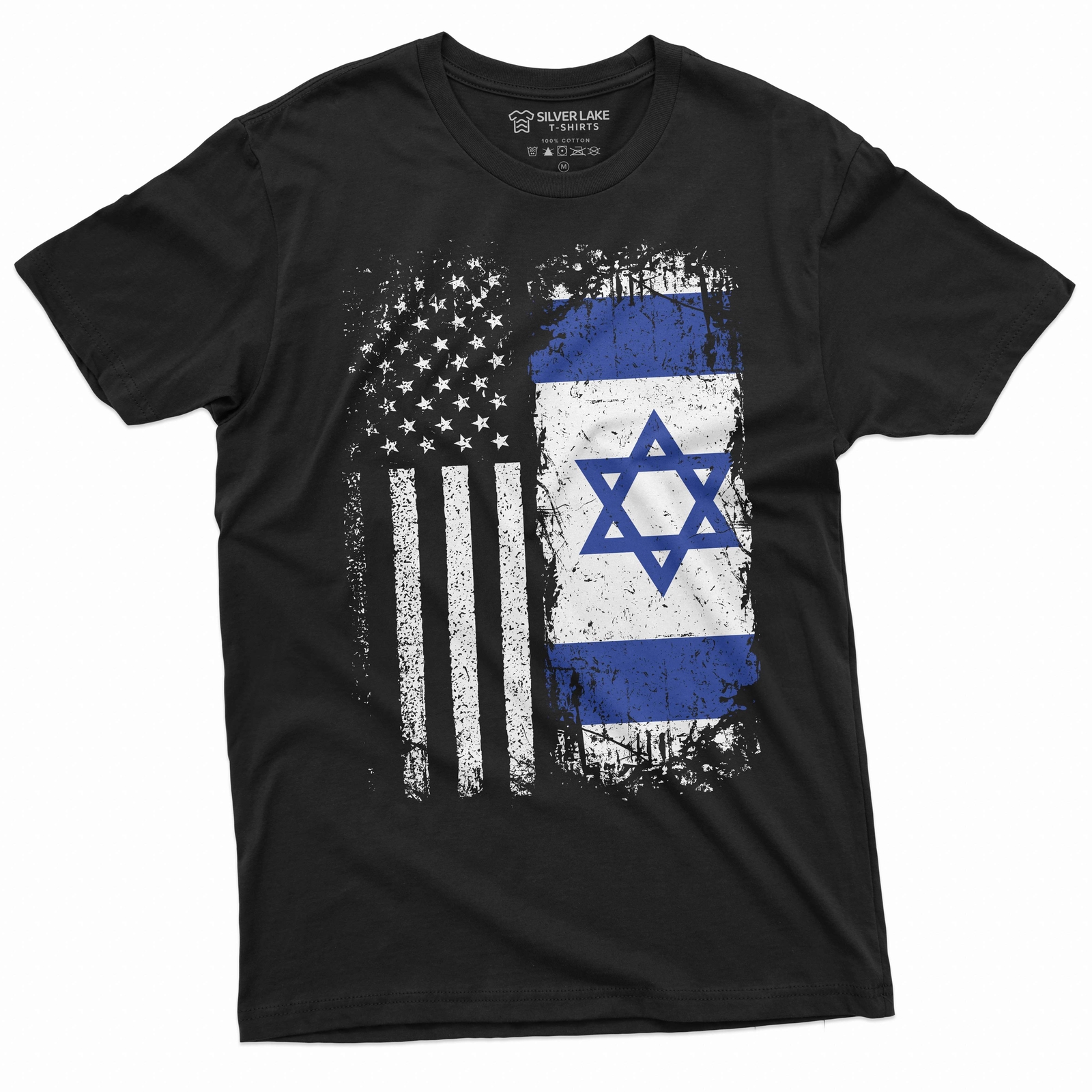 Men’s Israel USA T-shirt support Israel IDF Flag coat of arms Israeli army tee