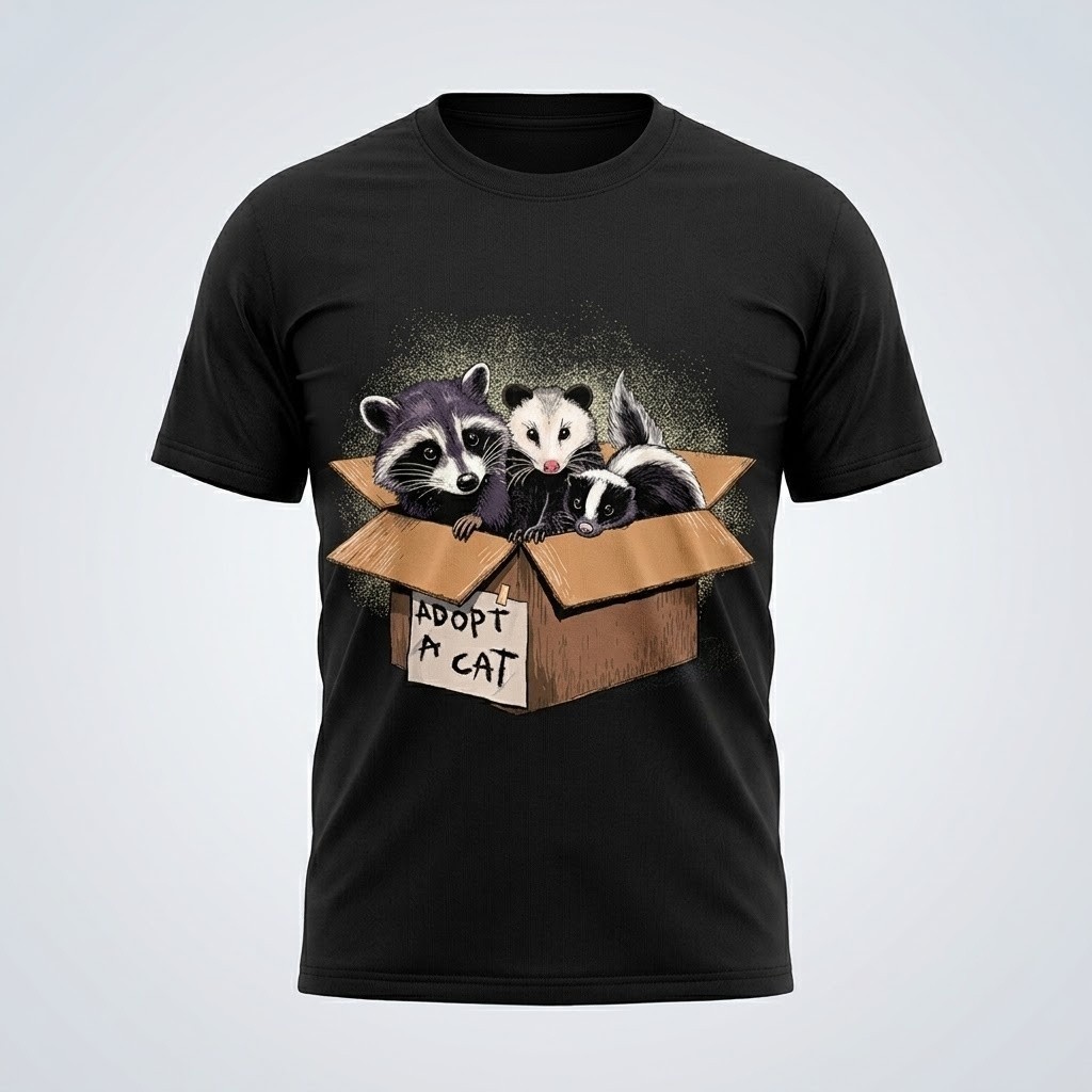 Adopt A Cat T Shirt Funny Raccoon Graphic Tee Men Women Cotton S-5XL