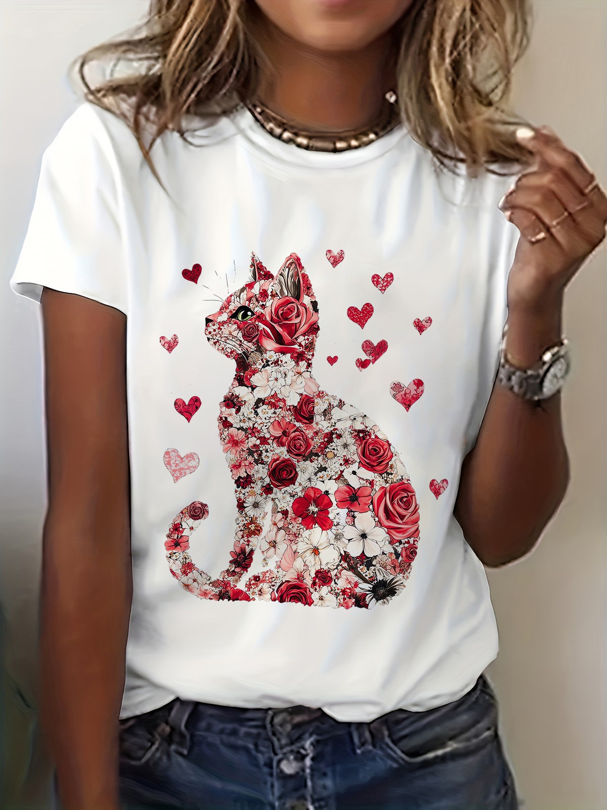 Women’S Valentine’S Day Love Cat Graphic T-Shirt