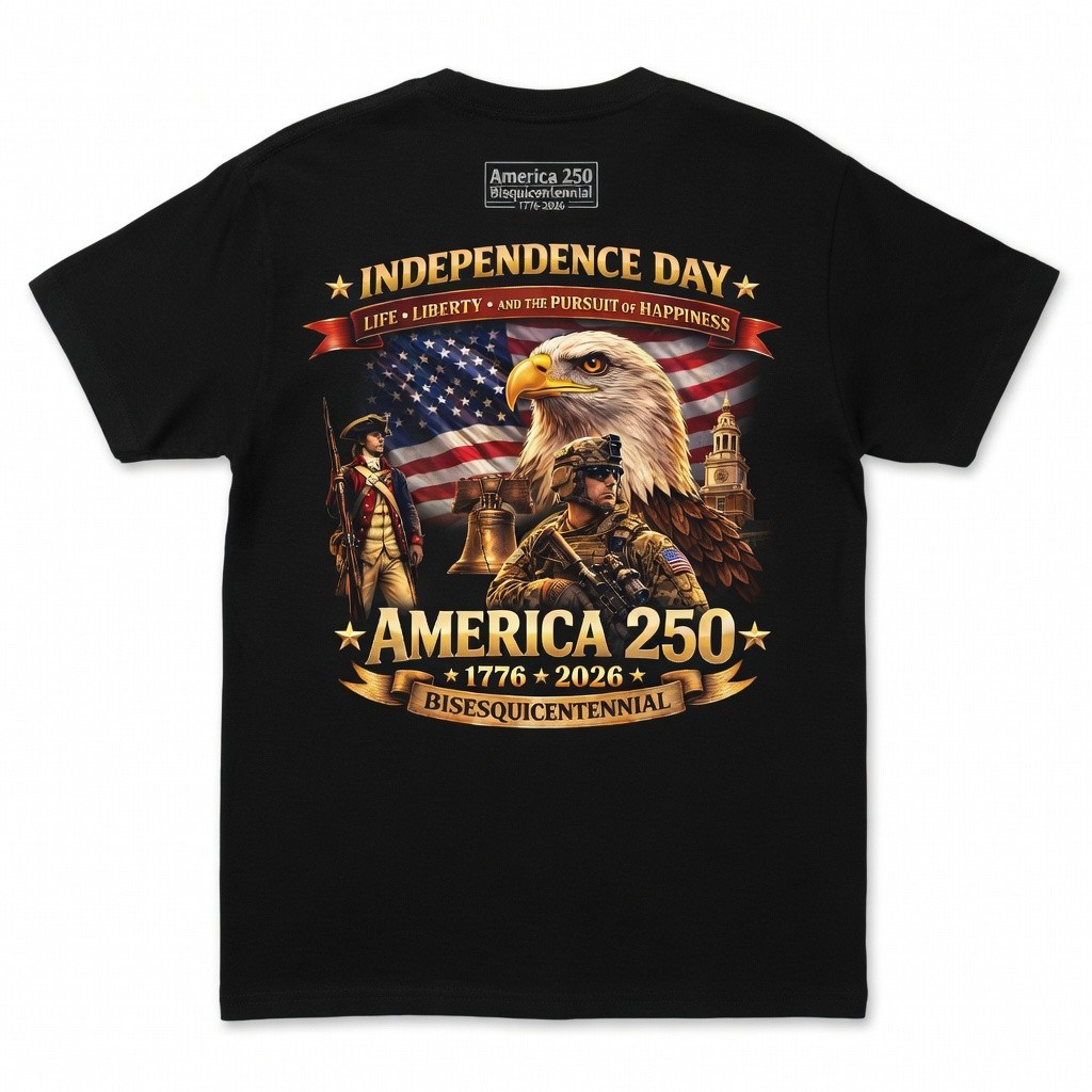 250 Years of Freedom 1776-2026 Patriotic Eagle T-Shirt USA Flag 4th of July Tee