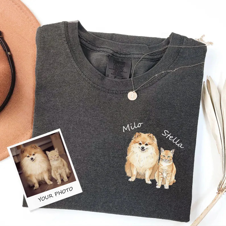 Custom Watercolor Pet Portrait Comfort Tee Personalized Dog Cat