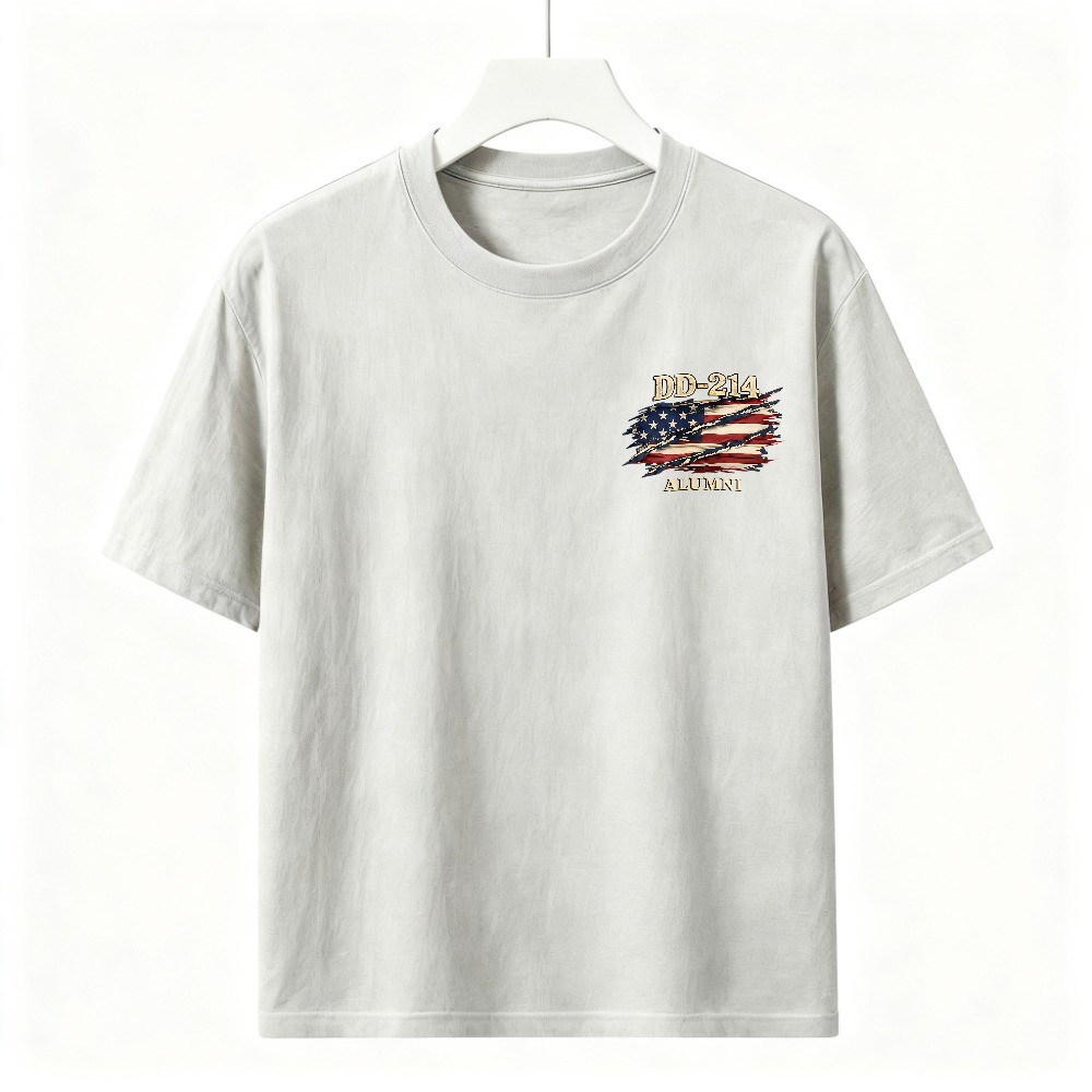 Two Sided DD-214 Alumni Vintage Graphic Tee American Flag Veteran Cotton T-Shirt