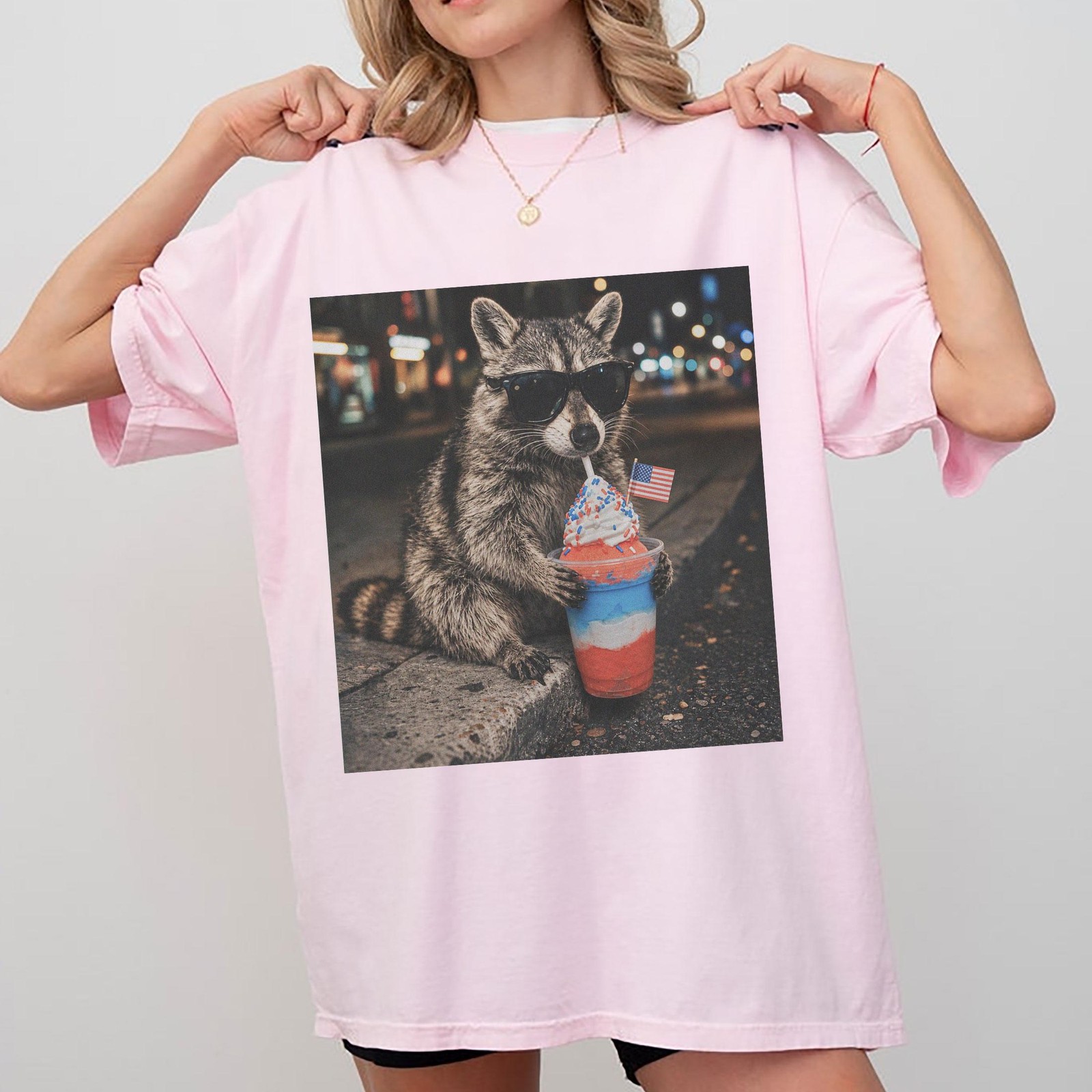 Funny 4th of July Raccoon Shirt Patriotic Slushie Red White Blue Tee