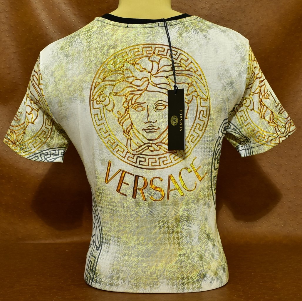Versace Men’s Split Medusa Graphic T-Shirt Multicolor Greek Key Tee Size XL