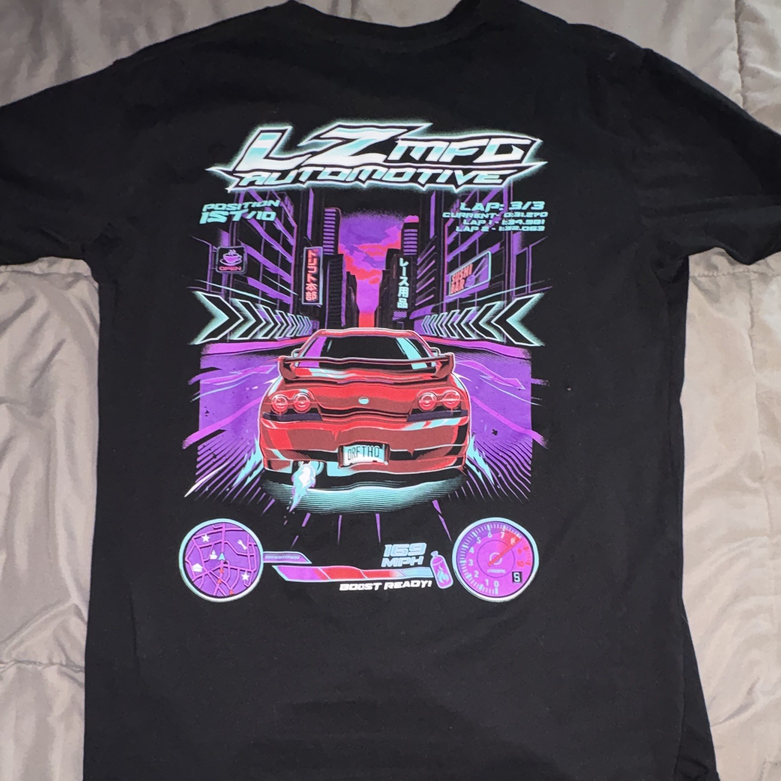 LSTMED Automotive Men’s L Black Cars Racing Graphic Logo Cotton Crew Neck Tee