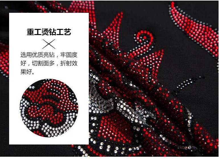 New Men Luxury Scorpion Rhinestones Fashion Black T-Shirt High Quality