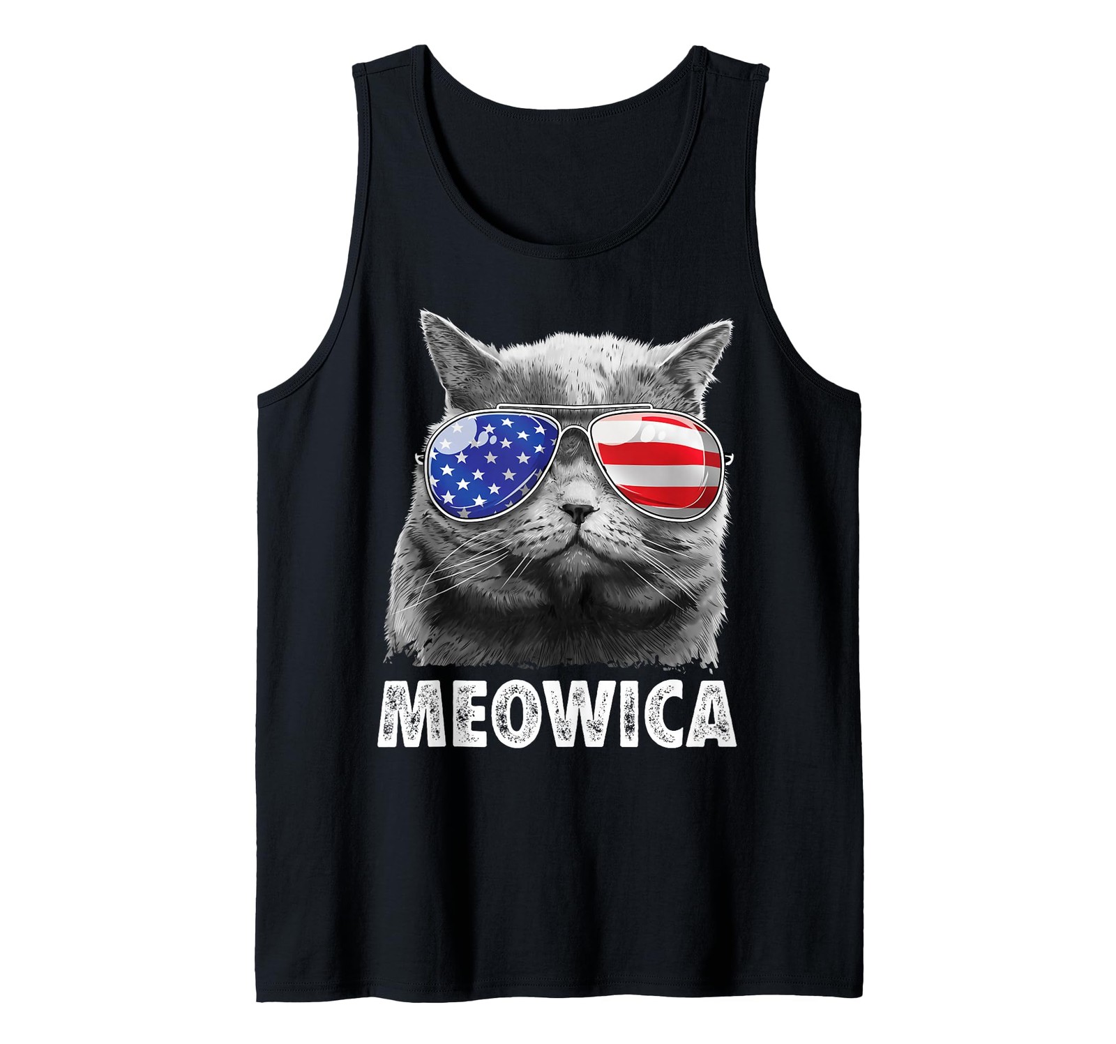 Meowica Cat 4th of July Merica Men Women USA American Flag Tank Top Small