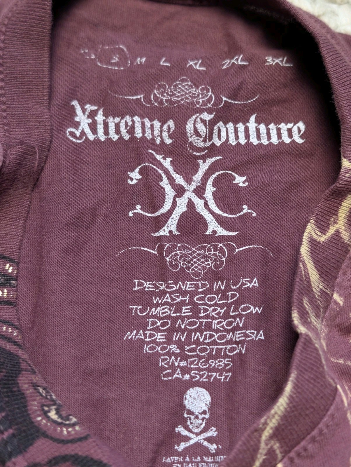 Y2K Vintage Xtreme Couture AOP Skull Shirt Small