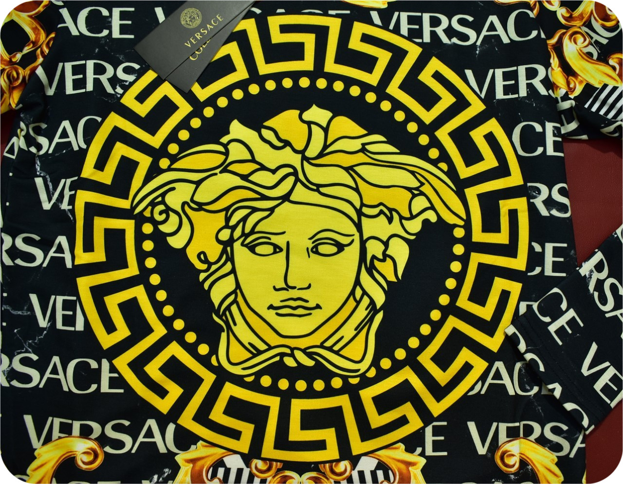 Versace Men’s Floral Print Medusa Gold Long Sleeve Shirt Size L