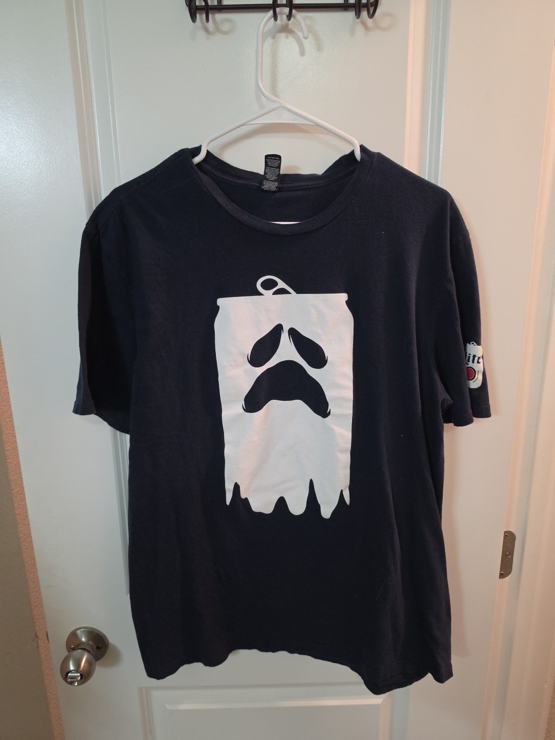 Miller Lite Beer Ghost Can T-Shirt Size XL Halloween Blue Scary Face