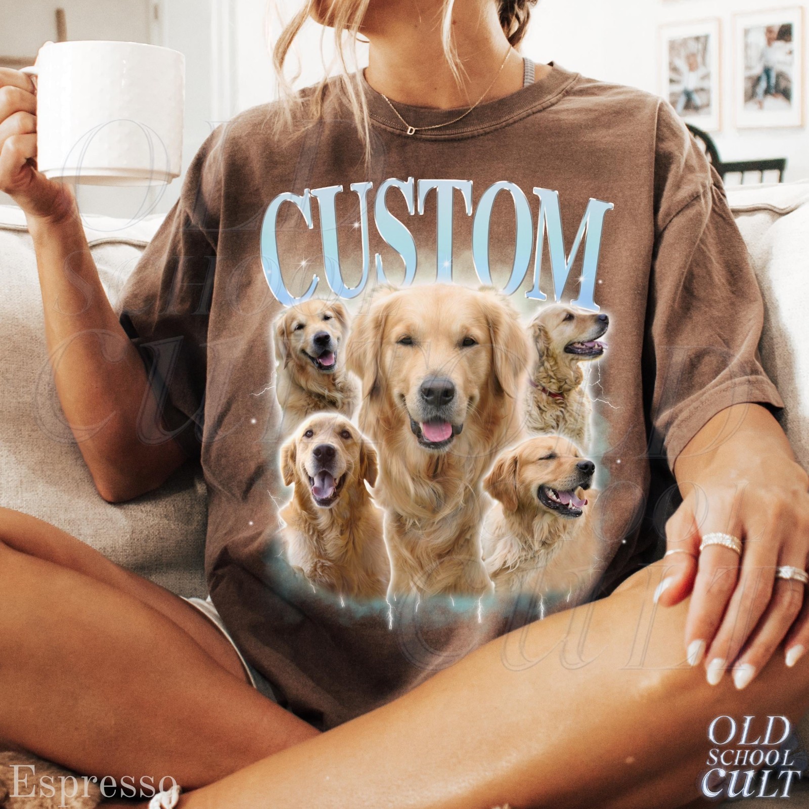 Custom Pet Portrait T-Shirt Vintage Photo Name Dog Cat Graphic Tee Gift