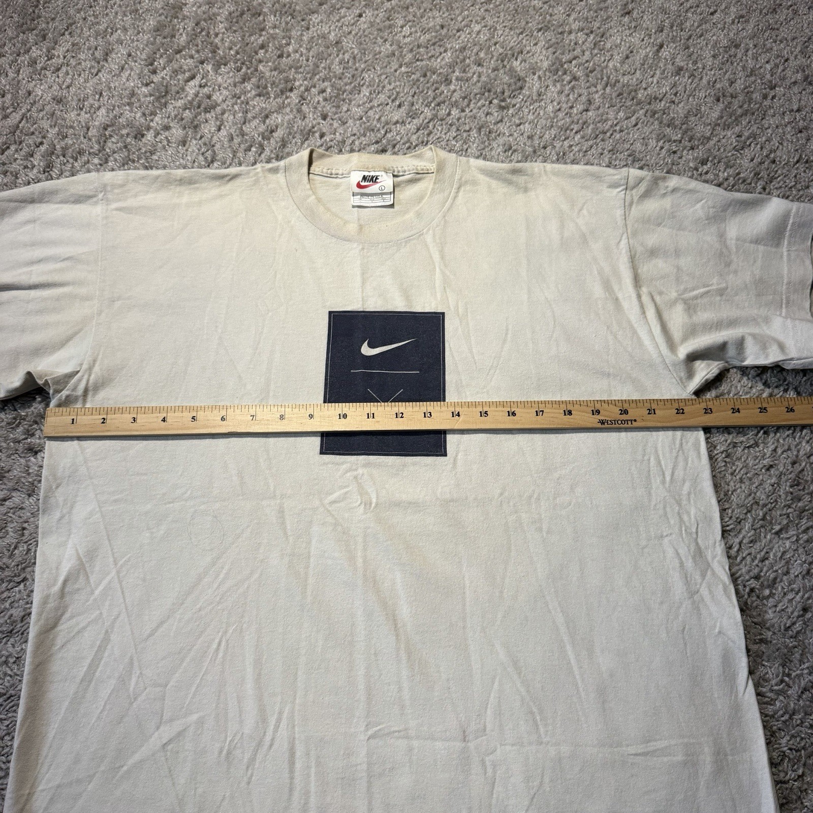 90s Vintage Nike Golf Swoosh Tee Large White Cream Tiger Woods Made USA Cotton