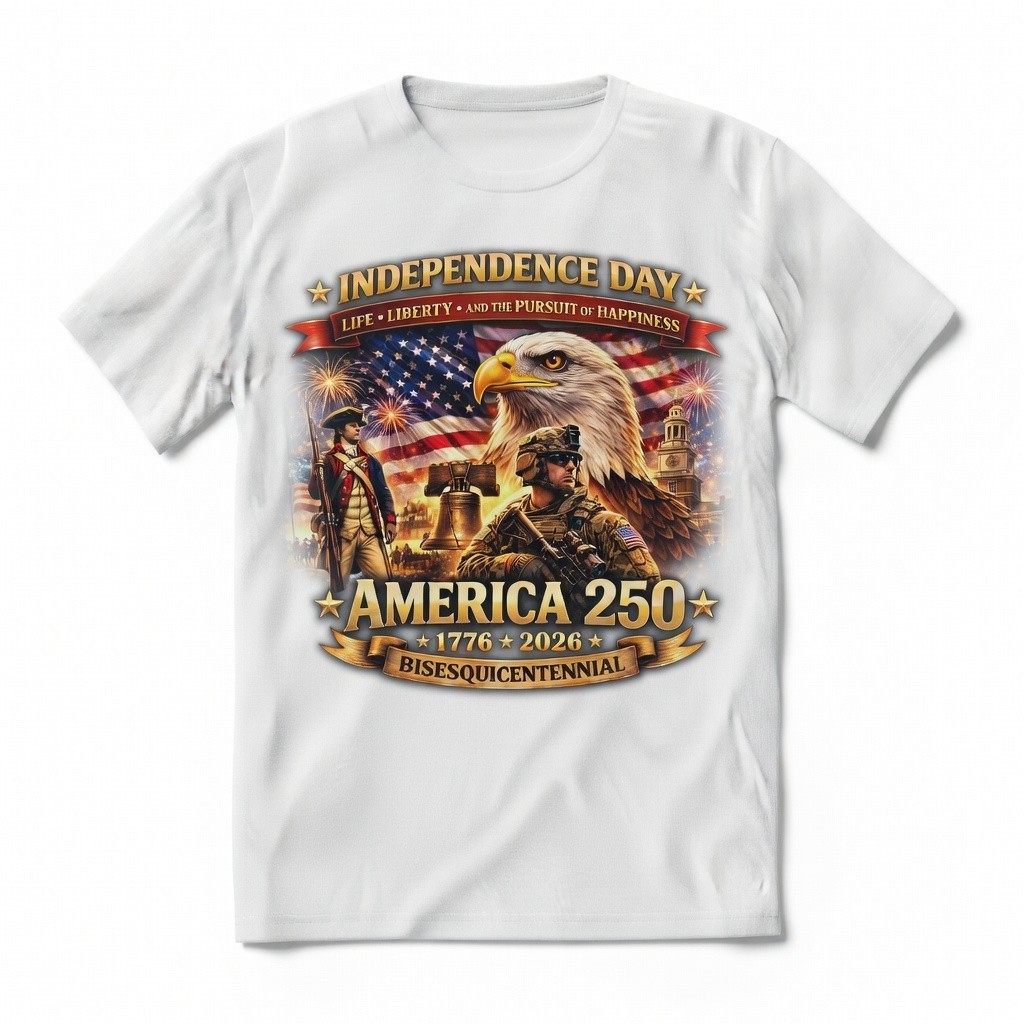 250 Years of Freedom 1776-2026 Patriotic Eagle T-Shirt USA Flag 4th of July Tee