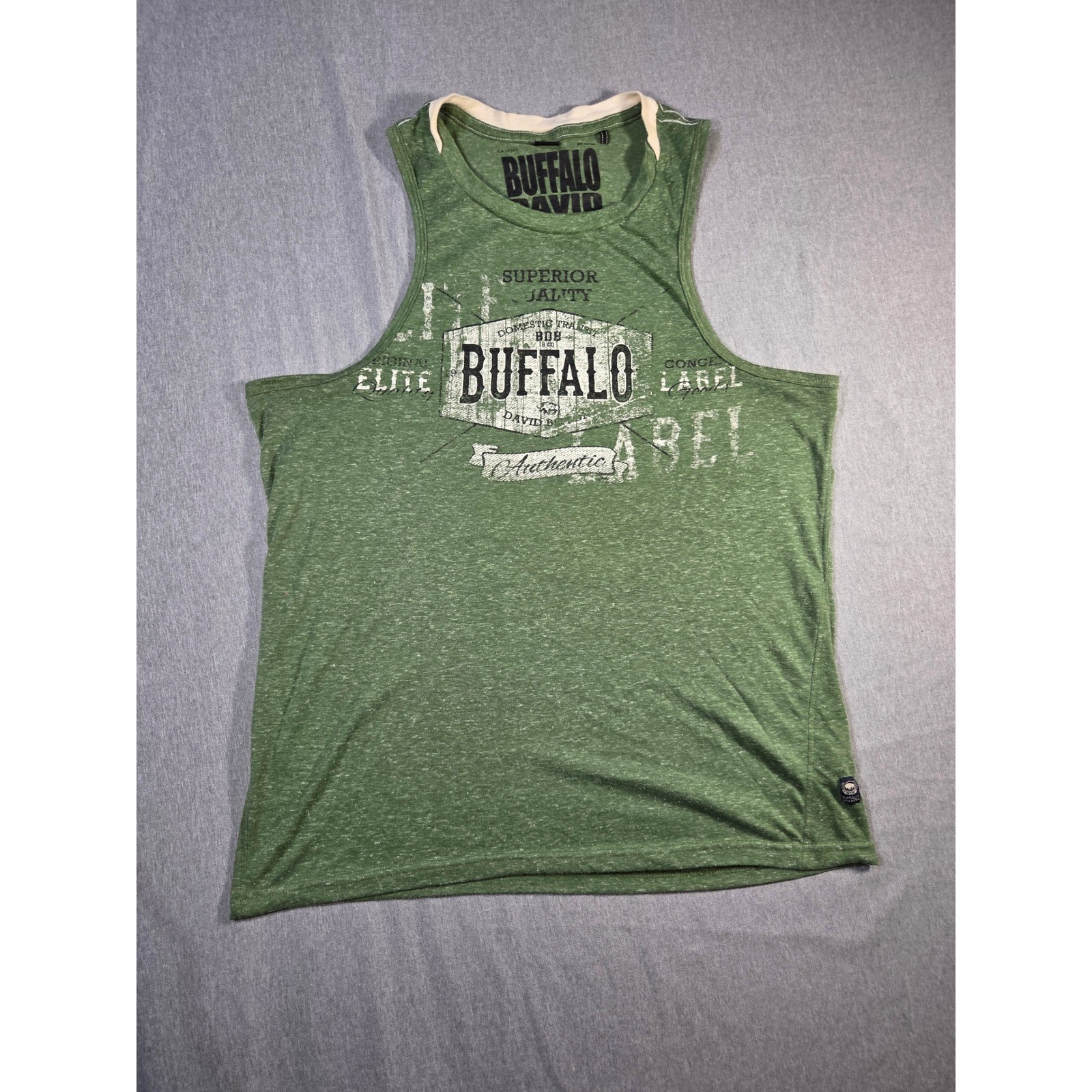 Buffalo David Bitton Mens Graphic Muscle Tank Top Green Linen Blend Large