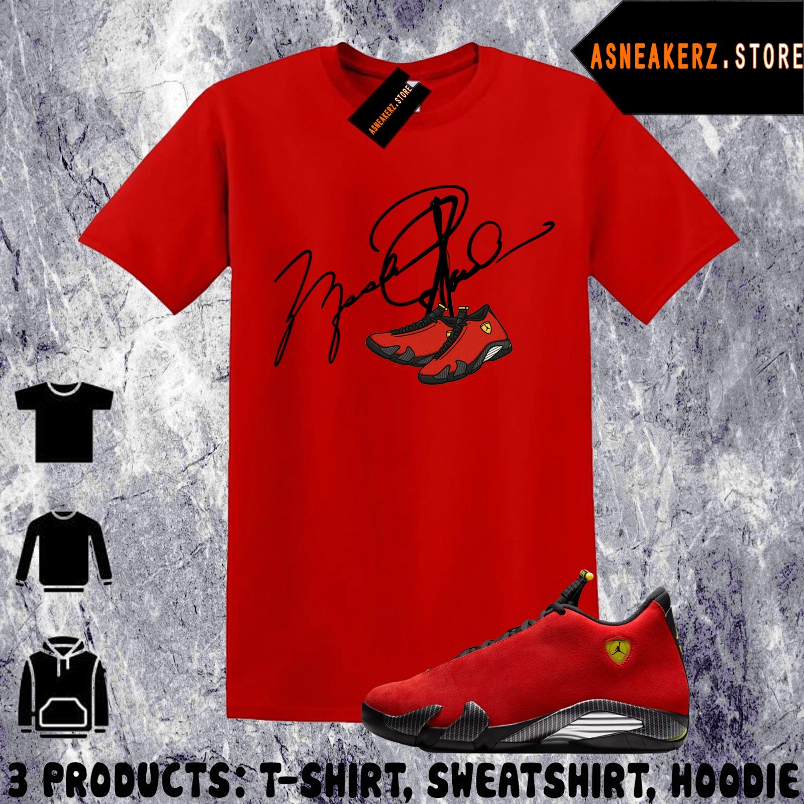 Tee Shirt Matching AJ 14 Ferrari 2025 Match Sneaker 23 MJ Shoelace 14s T-Shirt