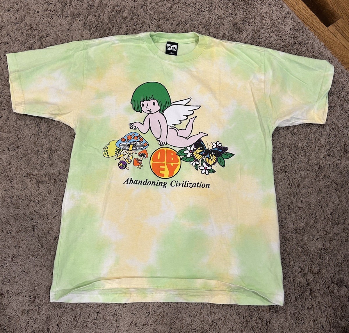 OBEY Abandoning Civilization Tie-Dye Cherub Angel Graphic T-shirt Size M