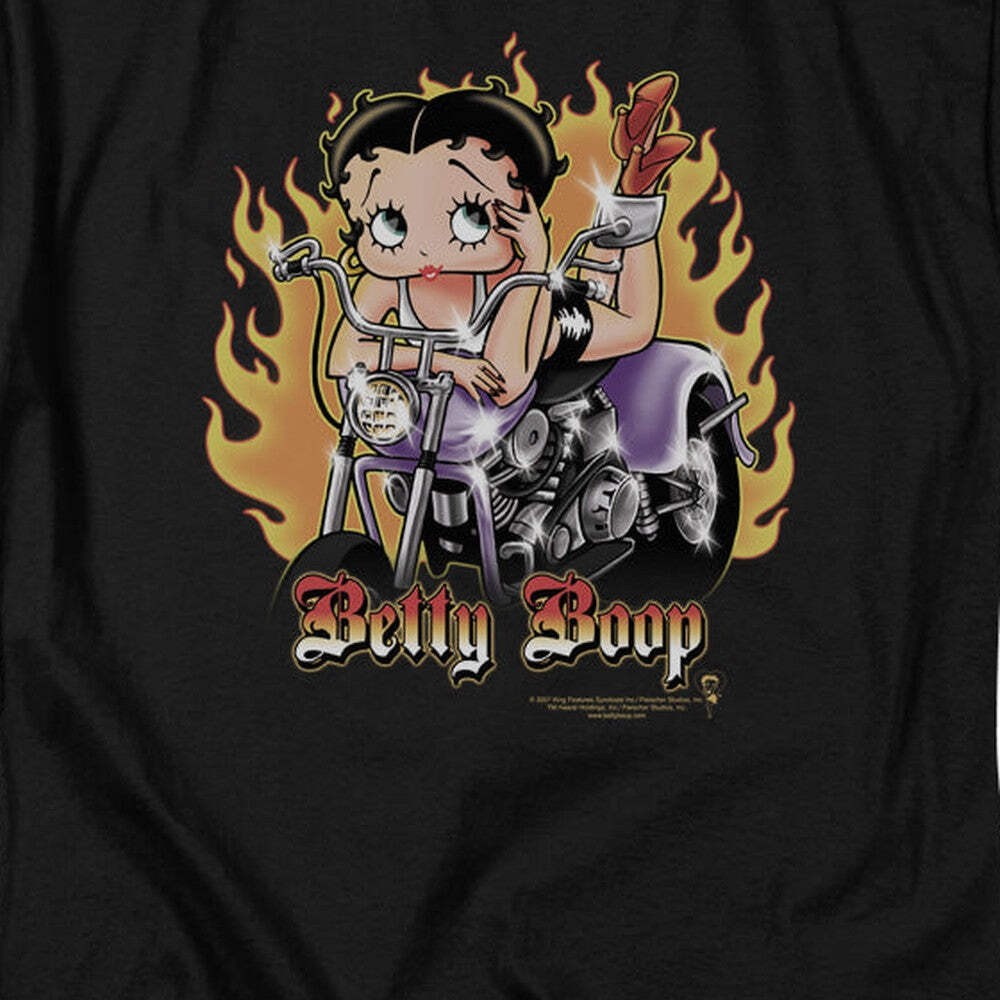 Betty Boop Biker Flames Boop Licensed Adult Unisex T-Shirt Regular Fit Tee SM-3X