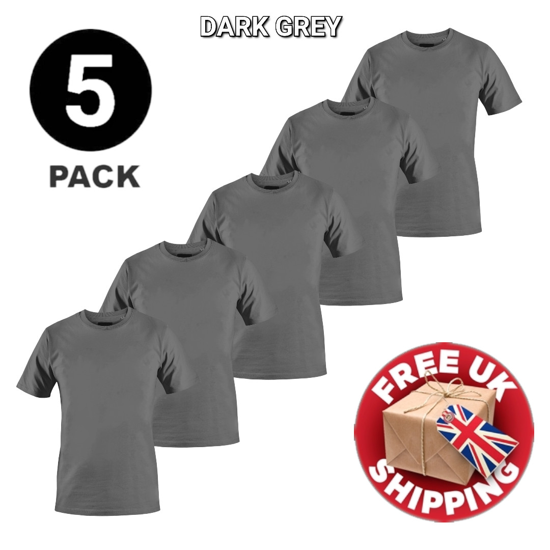 5 Pack Mens Plain 100% Cotton Blank T Shirt Tee T-shirt Multi Pack Crew Neck Gym