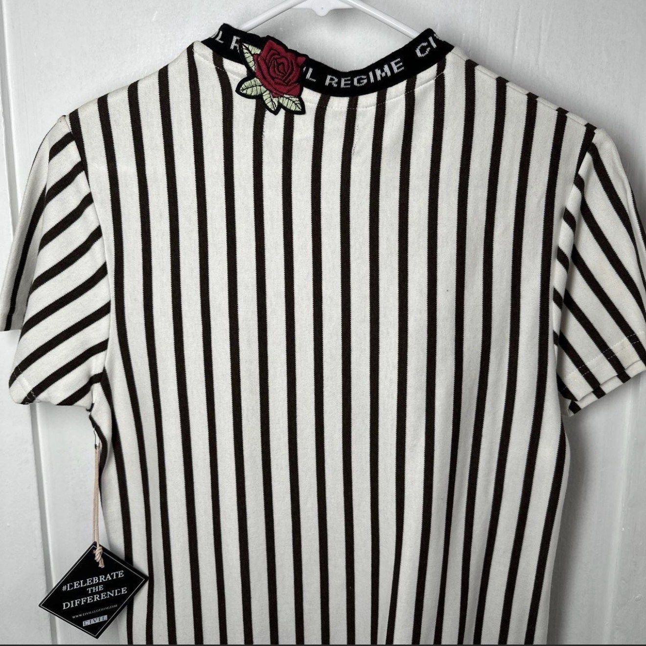 Civil Regime Men’s S Black/White Striped Logo Crew Neck Short Sleeve T-Shirt