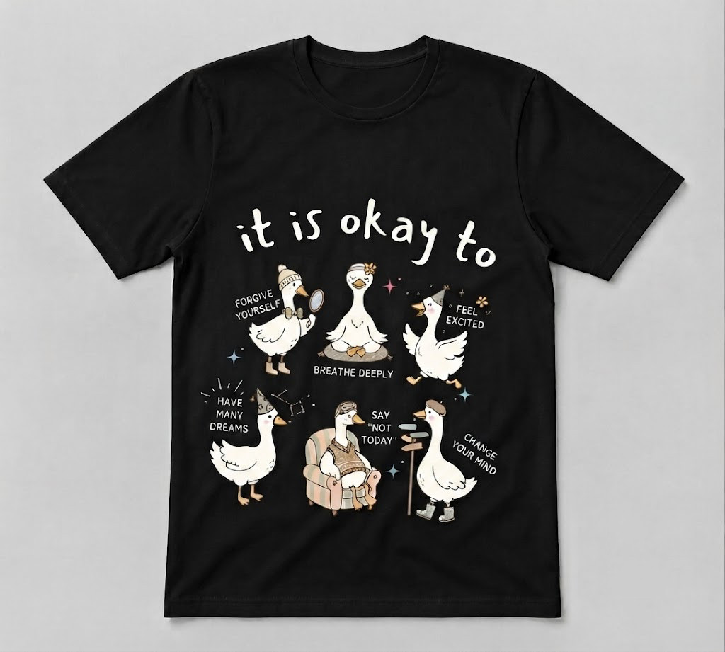 It Is Okay To Goose Holiday Summer Vibes Lover Graphic Gift Tee Black T-shirt
