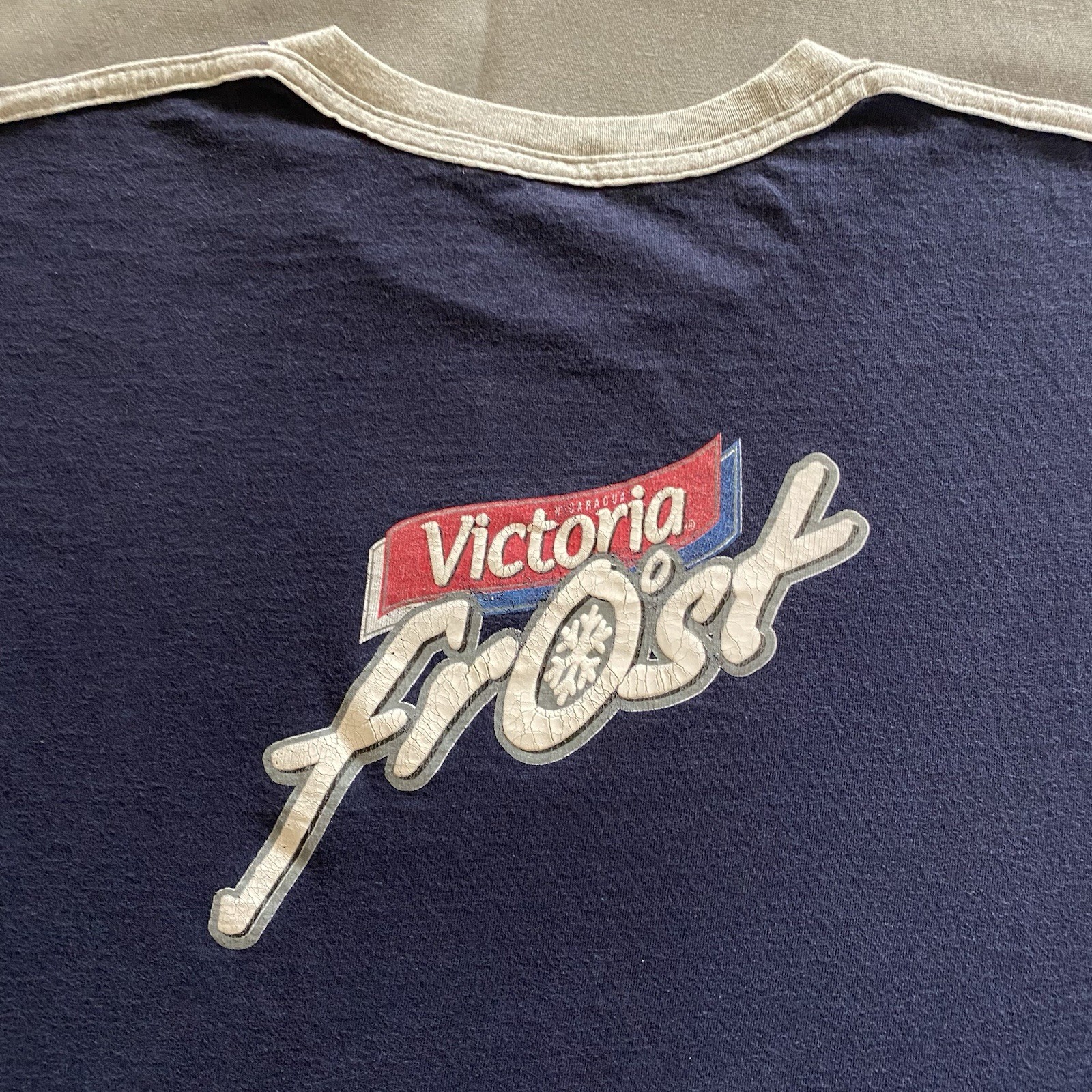 Vtg 2000s Victoria Frost Cerveza T Shirt Mens Large Navy Blue Beer Alcohol Promo