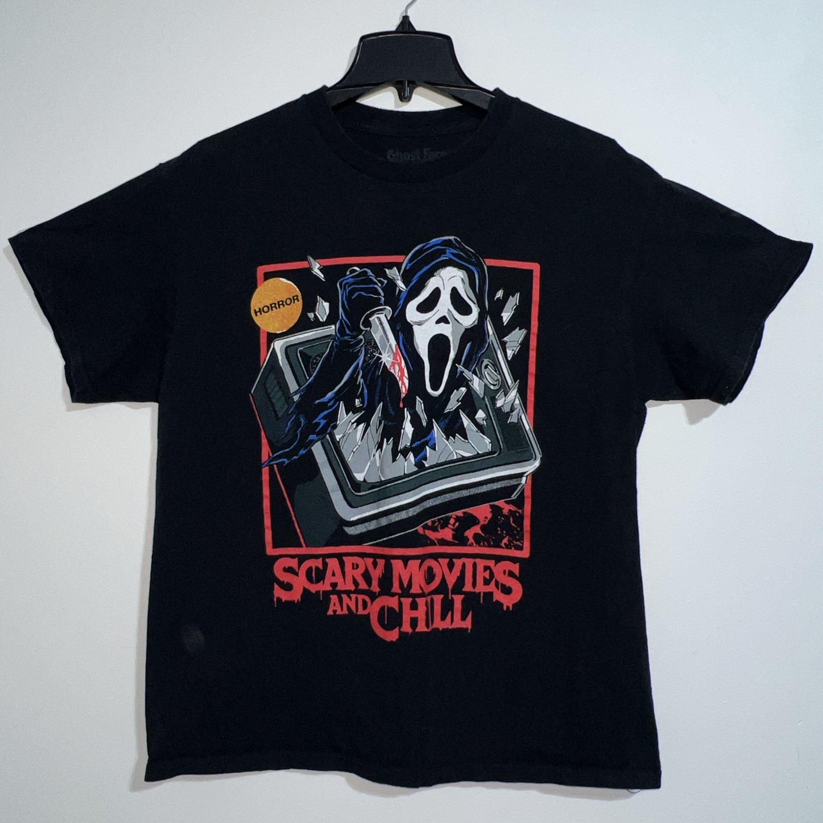Scary Movies and Chill Horror Shirt Black Sz L Ghost Face Scream Slasher Killer