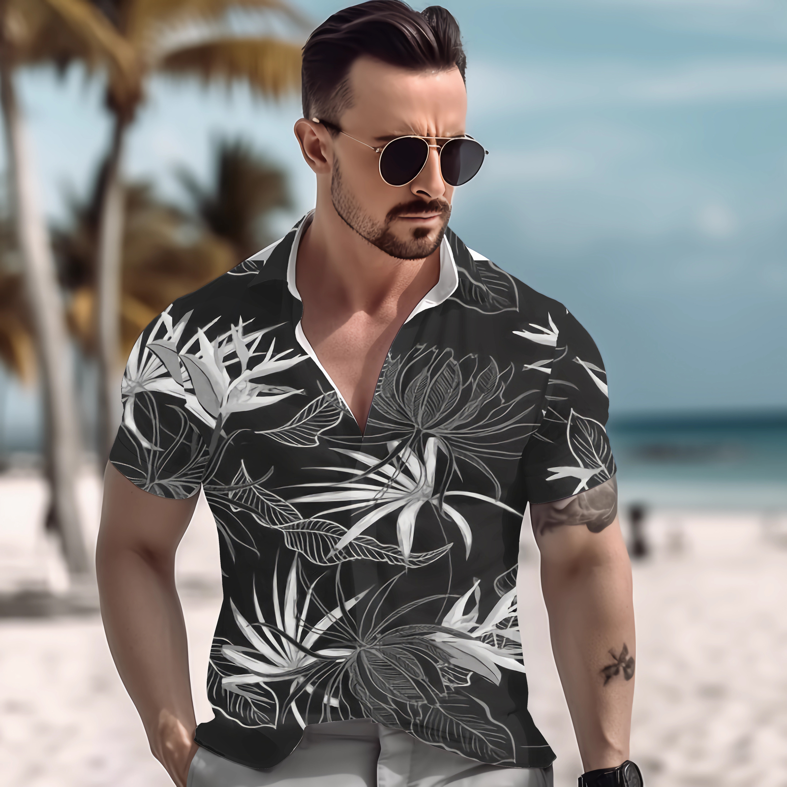 Men Hawaiian Shirt Casual Short Sleeve Cruise Tee Tank Tops Beach Holiday Party