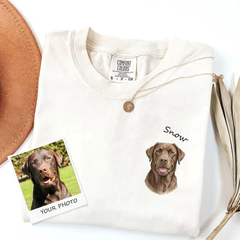 Custom Watercolor Pet Portrait Comfort Tee Personalized Dog Cat