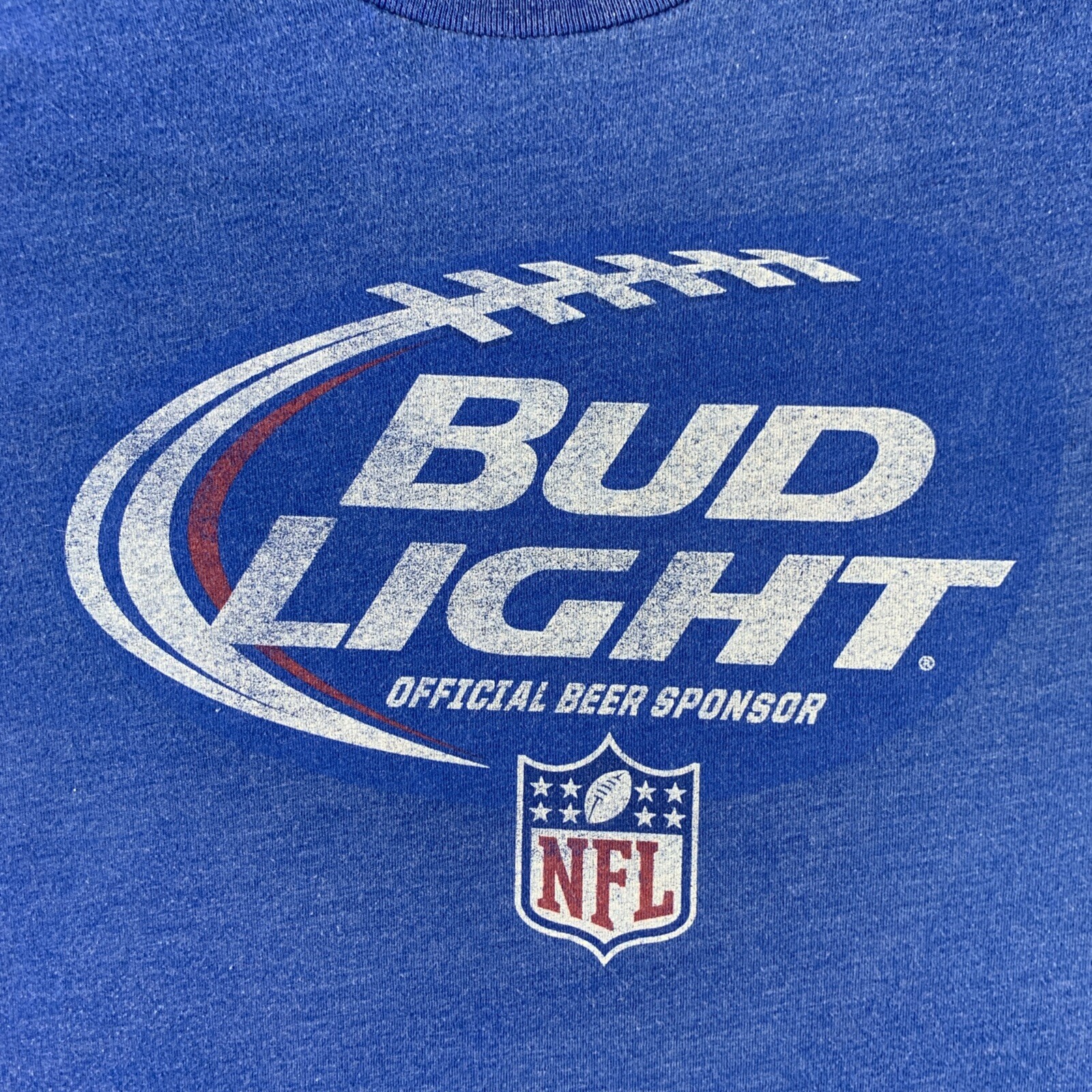 Bud Light Shirt Mens Large Blue White Red NFL Football Official Beer Sponsor Tee