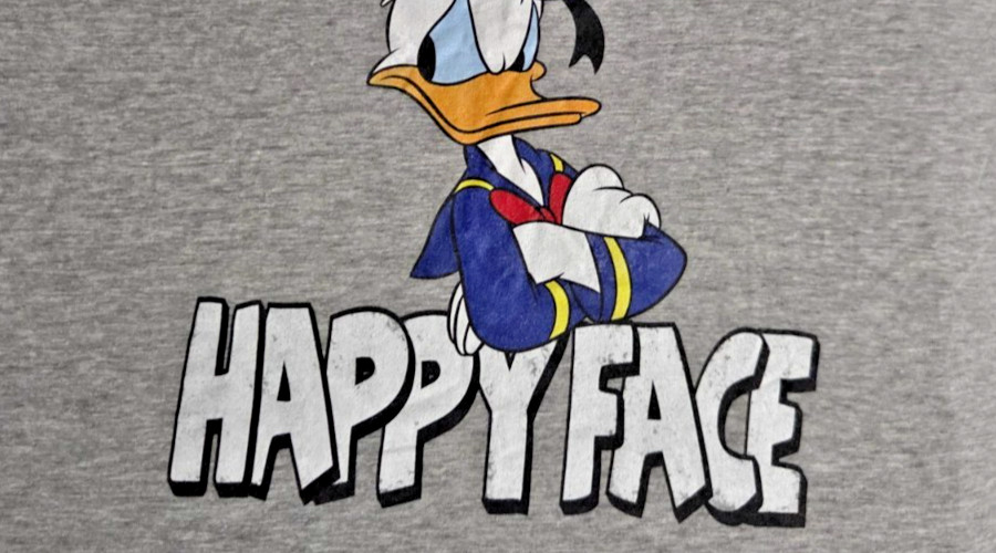 Mens Disney Donald Duck This Is My Happy Face Distressed T Shirt Grey NWOT 3XL