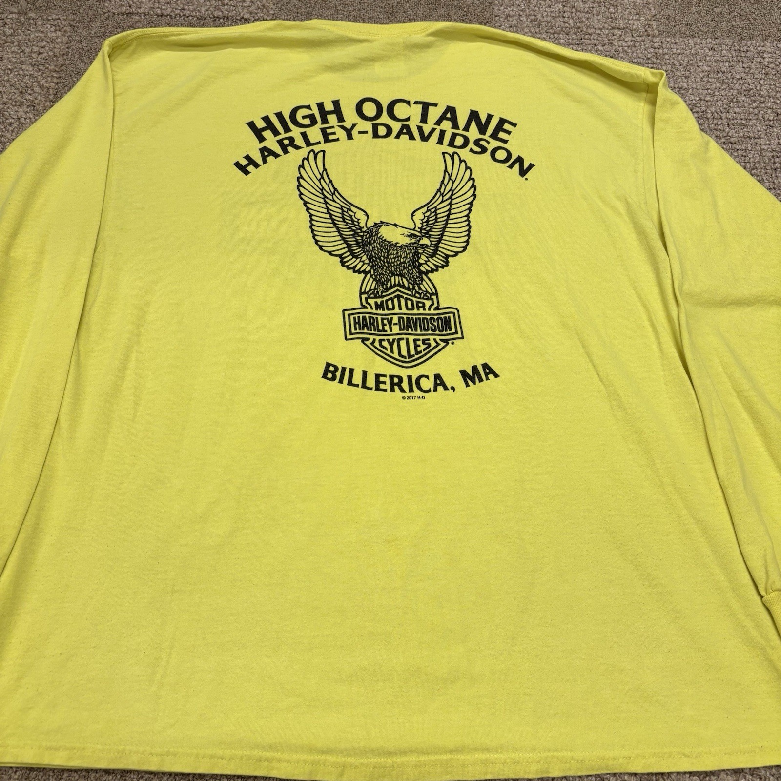 Vintage Harley Davidson Biker Mass. Safety Yellow Long Sleeve Graphic Tee Shirt