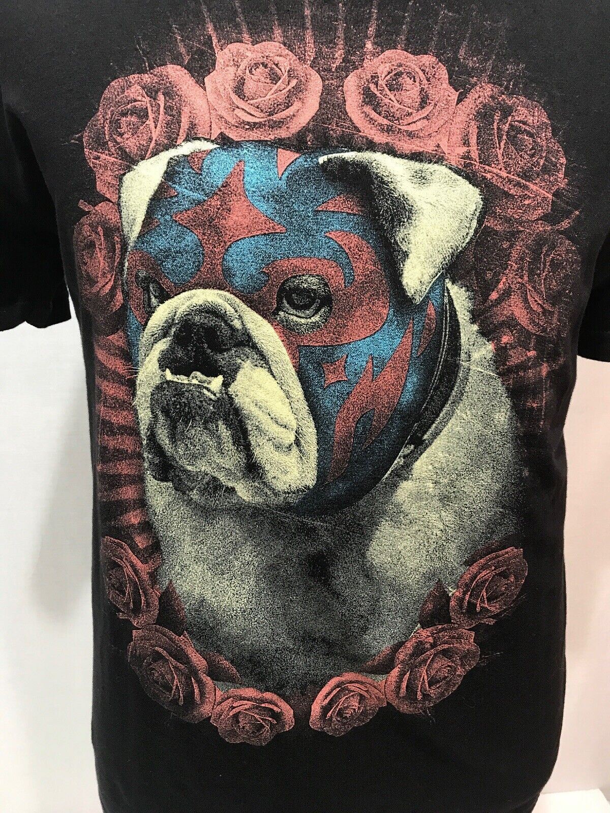 Natural Rejection Captain America USA Bulldog Bull Dog Roses Flowers T Shirt LG