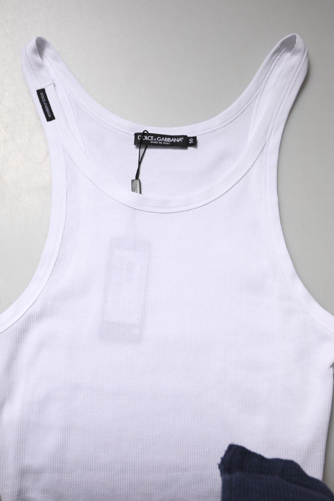 DOLCE & GABBANA T-shirt White Ribbed Cotton Sleeveless Tank Top IT48/US38/M $180