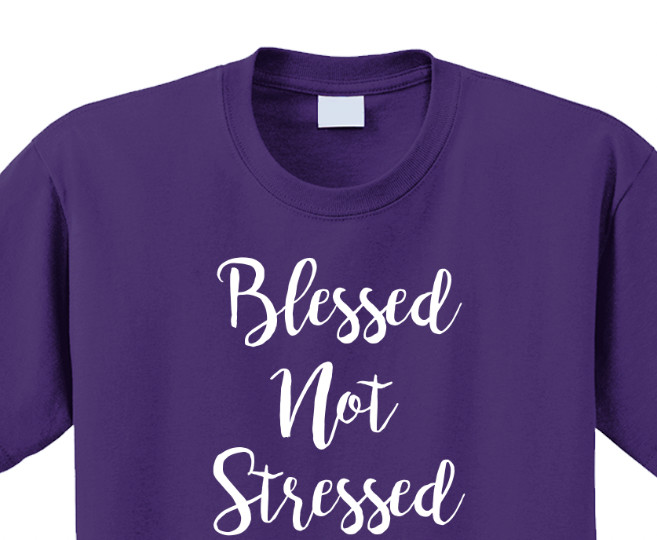 Blessed Not Stressed T-Shirt Short Sleeve Graphic Glitter Tee Unisex Apparel