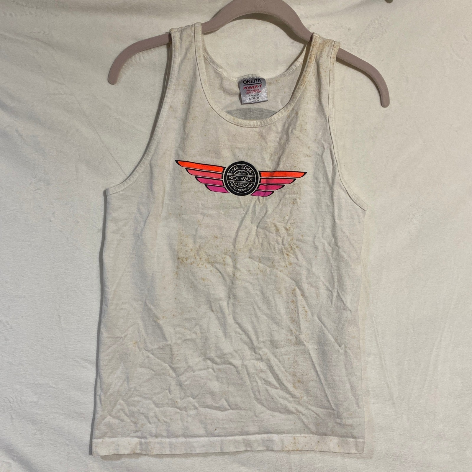 Vintage Mr Zogs Sex Wax Tank Top White Oneita Power-T Made in USA Small K3