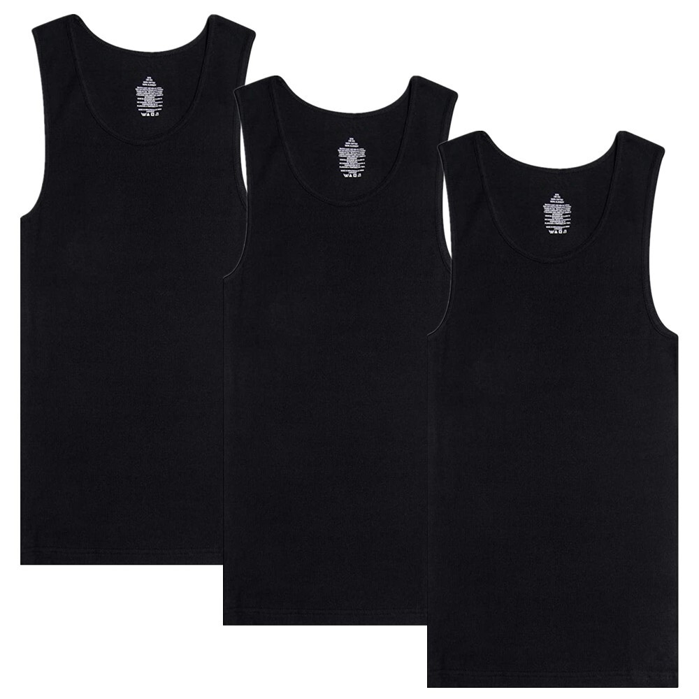 3 Packs Men 100% Cotton Ribbed Tank Top A-Shirt Wife Beater Undershirts S-2XL