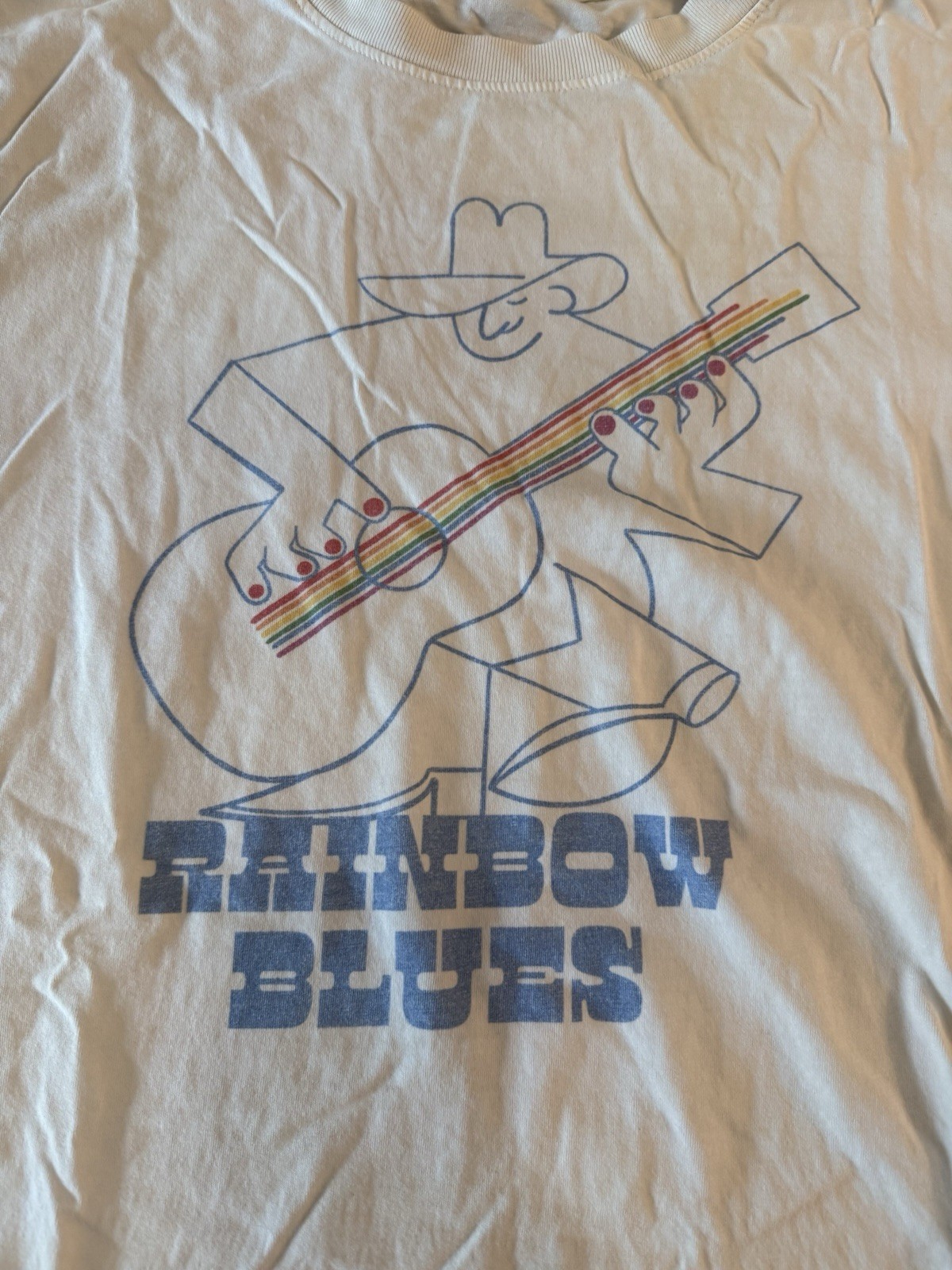 Play Guitar Lesbian Gay Pride LGBT Rainbow T Shirt Top Tee Med Blues Rare