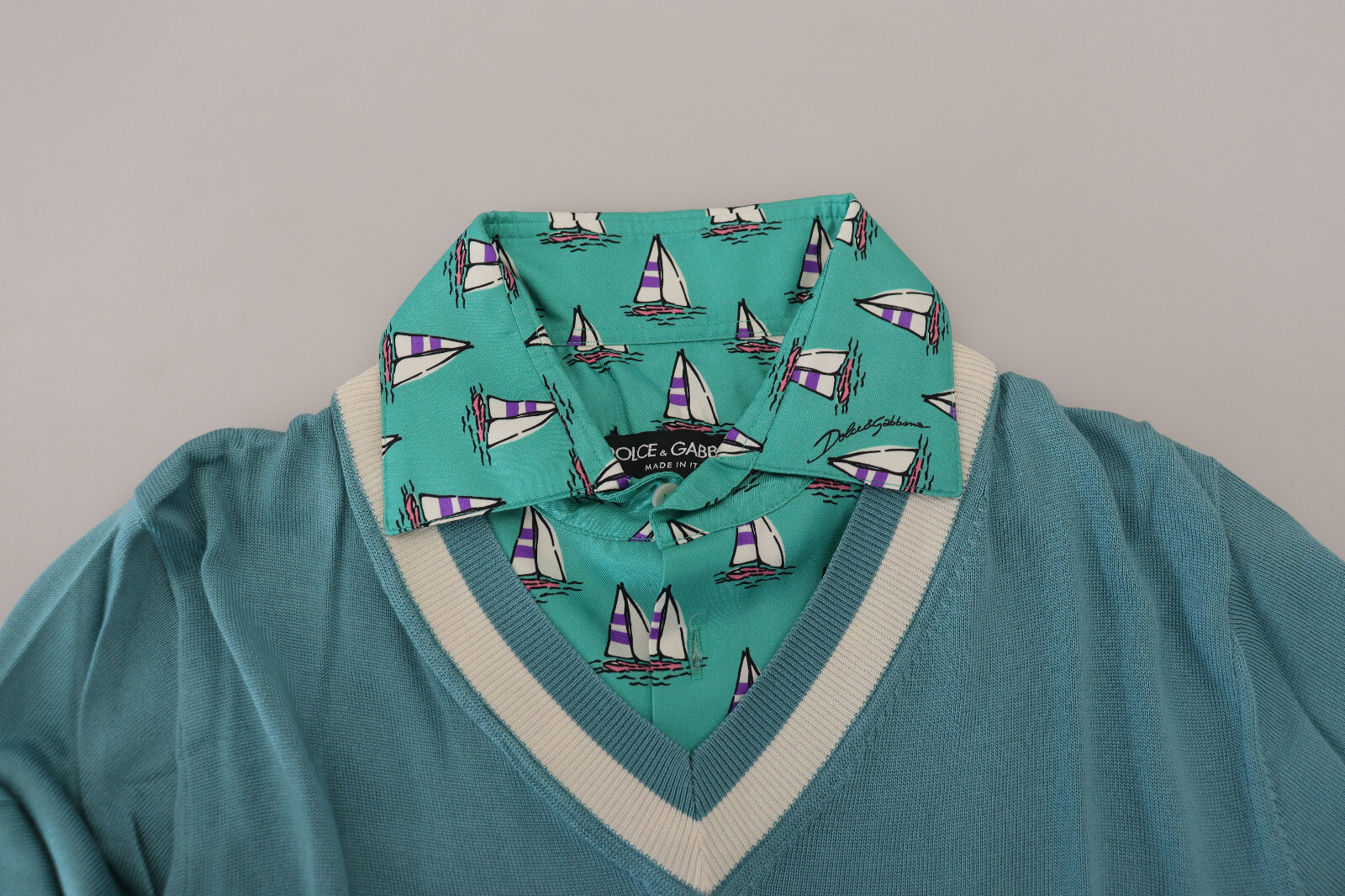 DOLCE & GABBANA T-shirt Blue Silk Polo Top Mens V-neck IT48/ US38 / M RRP $1300