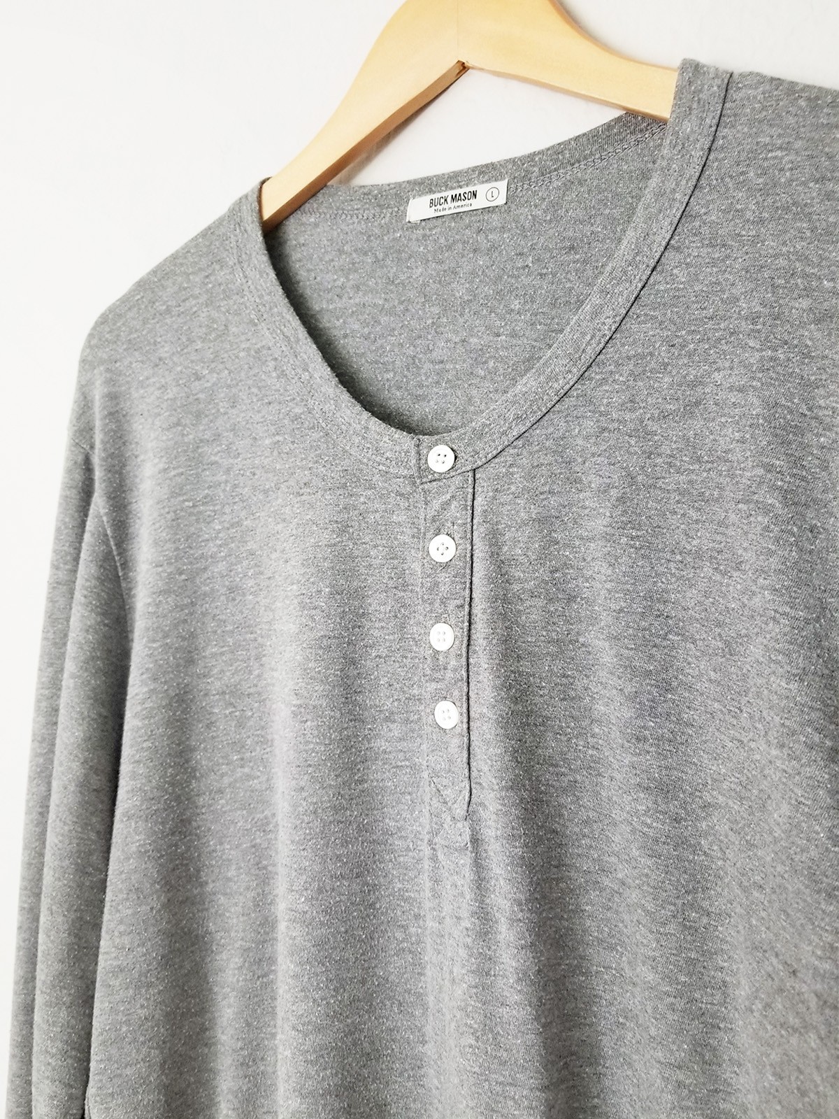 Buck Mason Men’s L Vintage Tri-Blend Long Sleeve Henley Shirt Top Heathered Gray