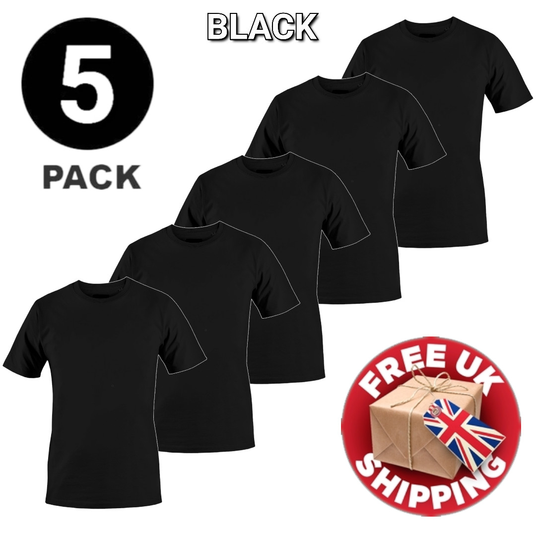 5 Pack Mens Plain 100% Cotton Blank T Shirt Tee T-shirt Multi Pack Crew Neck Gym
