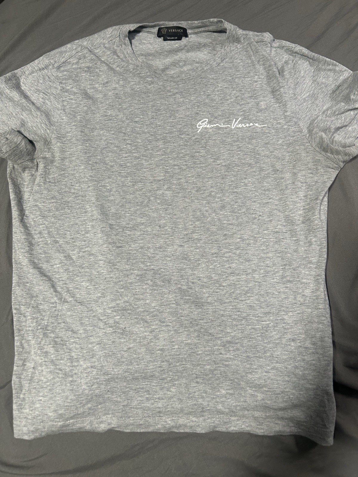 Versace Taylor Fit Gray Cotton Jersey Logo Crew Neck Short Sleeve Tee M
