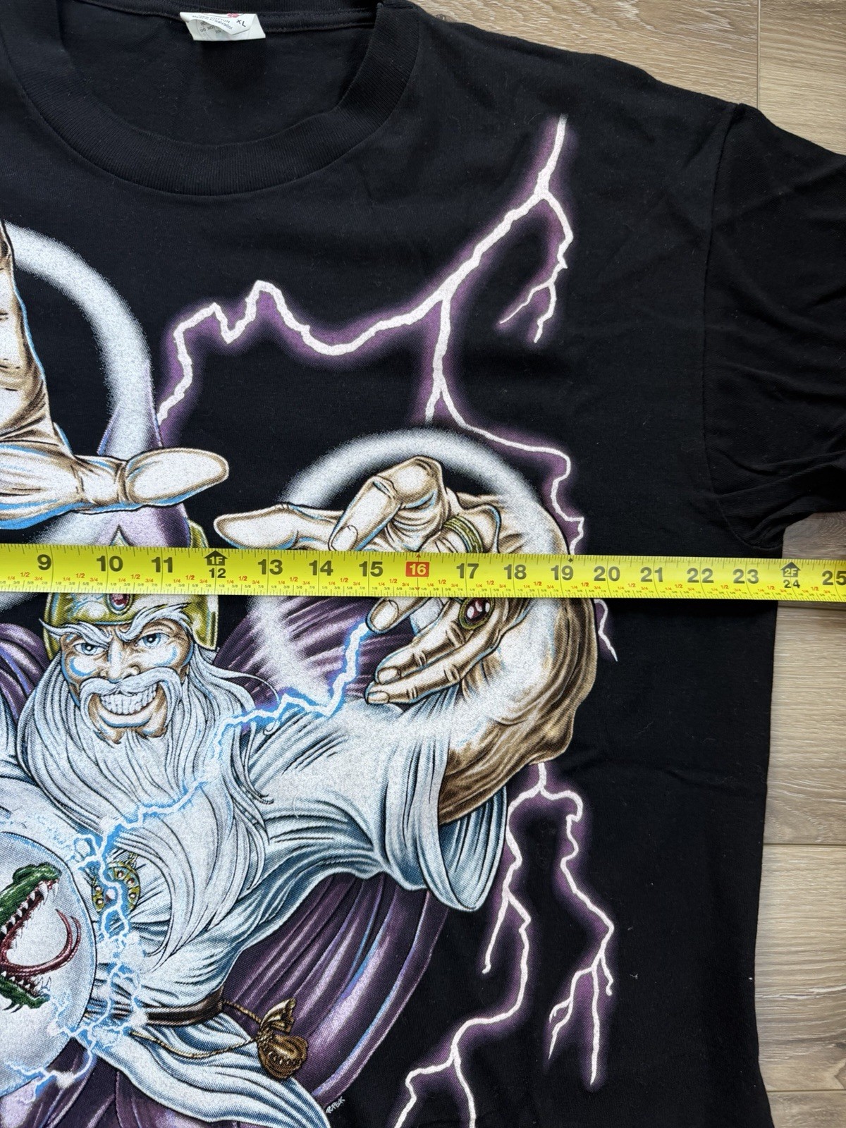 Vtg American Thunder 90s Tshirt AOP Lightning Wizard Crystal Ball Dragon XL