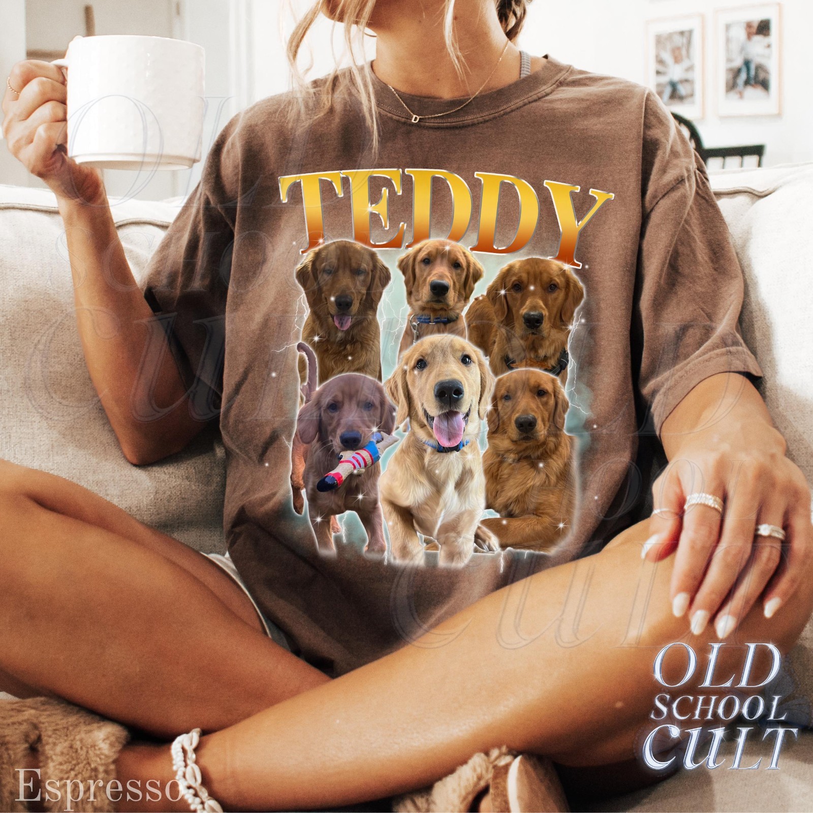 Custom Pet Portrait T-Shirt Vintage Photo Name Dog Cat Graphic Tee Gift
